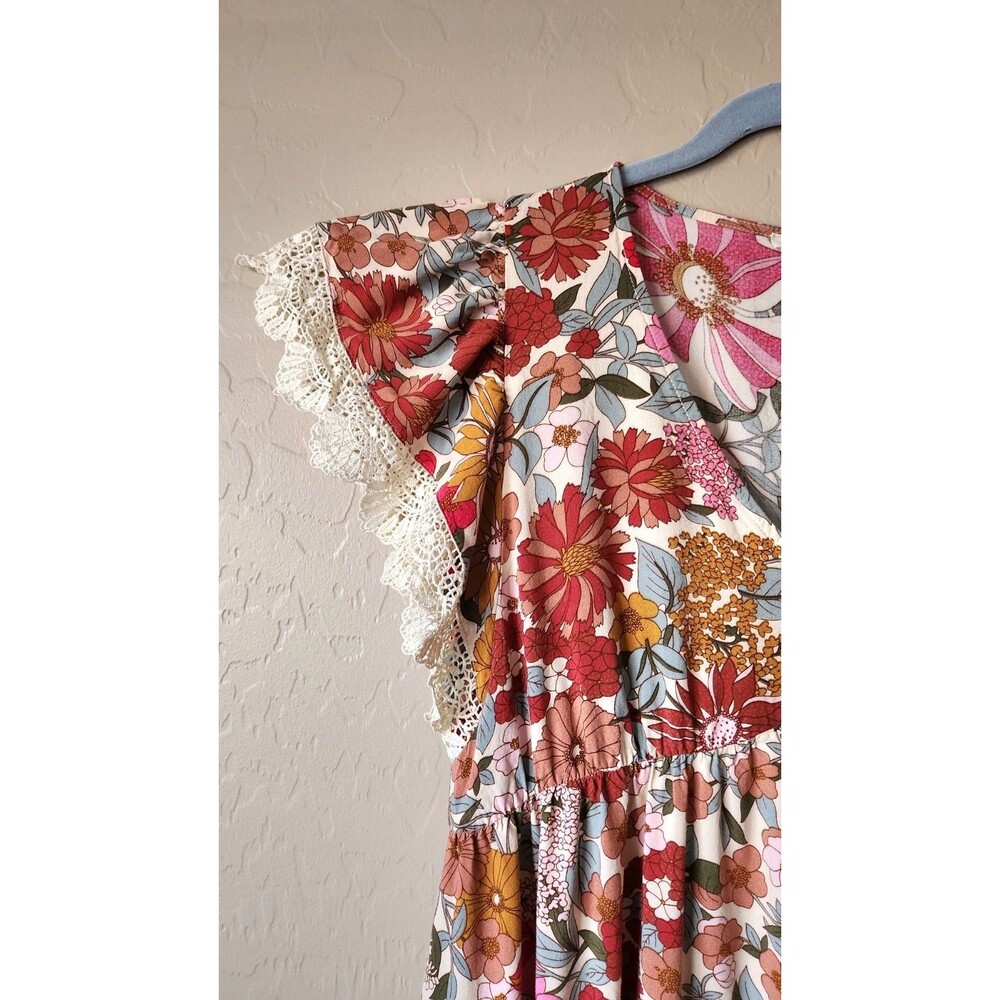 Jodifl Multicolored Floral Maxi Dress  Sz L Tiered Skirt Buttons Lightweight - Picture 7 of 12